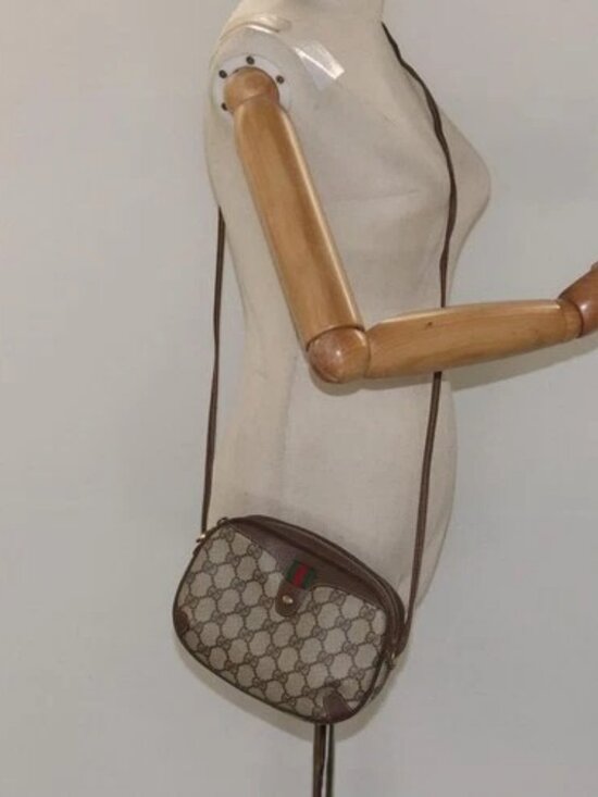 GUCCI GG Supreme Web Sherry Line Shoulder Bag PVC Beige 156 02 066 Auth BD958 - Picture 13 of 15